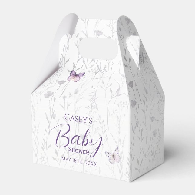 Purple Floral  Butterfly Girl Baby Shower  Favour Box (Front Side)