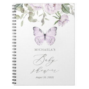 Purple Floral Butterfly Girl Baby Shower Guestbook Notebook
