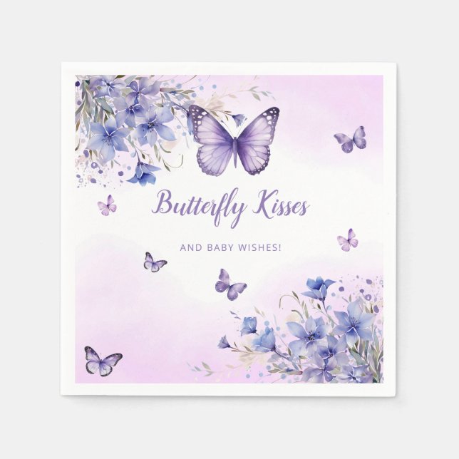 Purple Floral Butterfly Girl Baby Shower Napkins (Front)