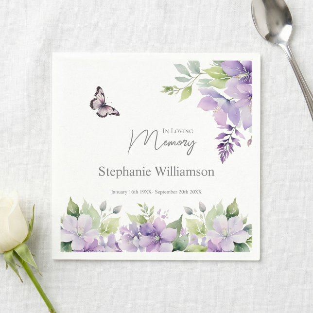 Purple Floral Butterfly In loving Memory  Napkin (Creator Uploaded)
