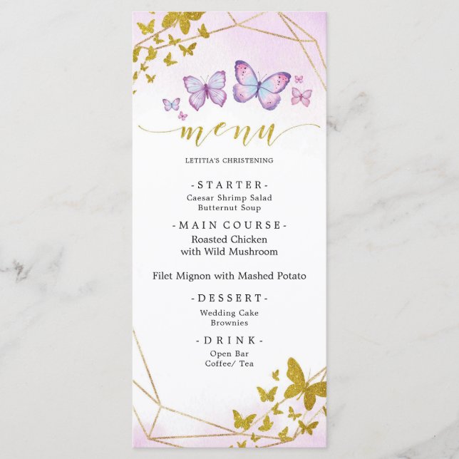 Purple Floral Butterfly Party Menu Sign (Front)