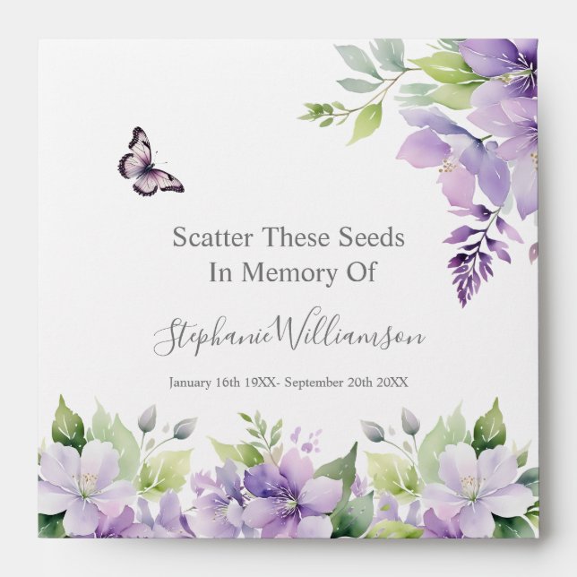 Purple Floral Butterfly Scatter Seeds in Memory  Envelope (Front)