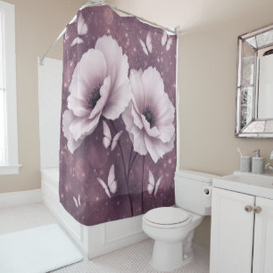 Purple Floral Butterfly Shower Curtain