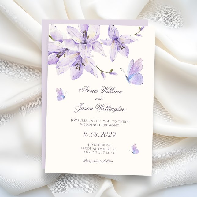 Purple floral butterfly wedding invitation (Creator Uploaded)