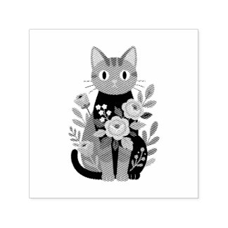Purple Floral Cat Illustration  Self-inking Stamp