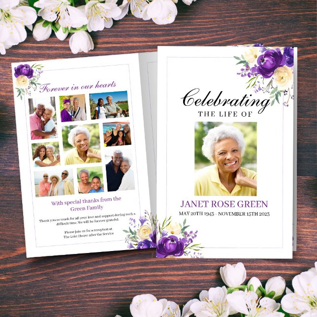Purple Floral Celebration of Life Funeral Program  (Creator Uploaded)