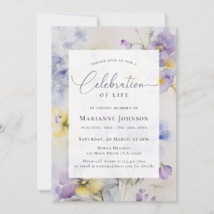 Purple Floral Celebration of Life Memorial Invitation