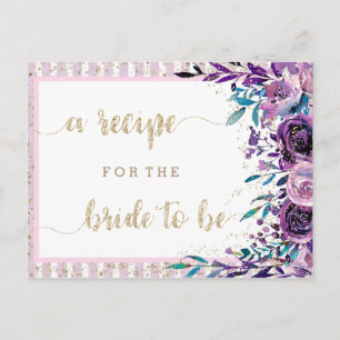 Purple Floral Champagne Bridal Shower Recipe Card