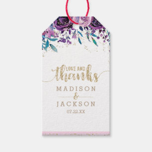 Purple Floral Champagne Gold Wedding Love & Thanks Gift Tags