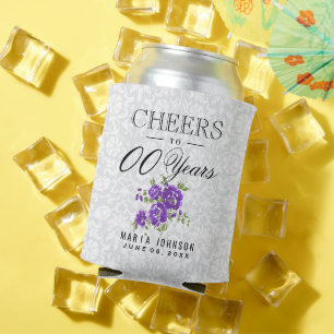 Purple Floral - Cheers to 00th Birthday Years Can Cooler