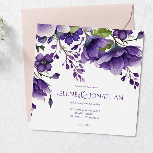 Purple Floral Chic Modern Elegant Boho Wedding Invitation (Creator Uploaded)