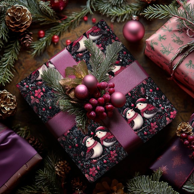 Purple Floral Christmas Wrapping Paper With Birds (Creator Uploaded)