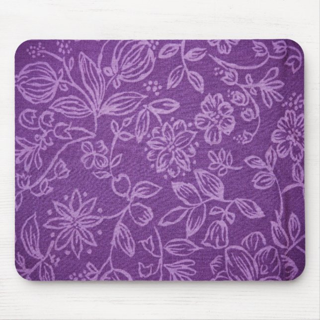 Purple Floral Cloth Effect Mouse Pad (Front)