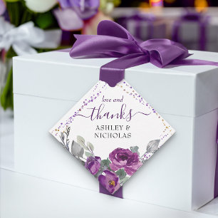 Purple Floral Confetti and Elegant Script Favour Tags