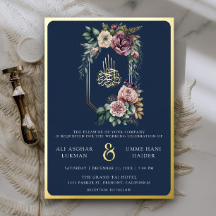 Purple Floral Crest Navy Blue Muslim Wedding Gold