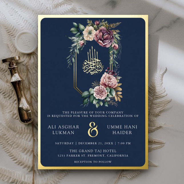 Purple Floral Crest Navy Blue Muslim Wedding Gold (Creator Uploaded)