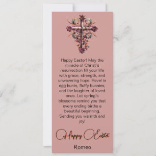 Purple Floral Cross Happy Easter Card