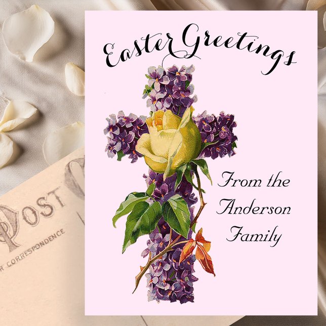 Purple Floral Cross Vintage Easter Religious Postcard (Creator Uploaded)