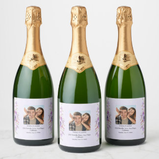 Purple Floral Custom Wine Bottle Labels