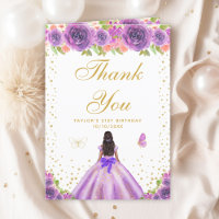 Purple Floral Dark Skin Girl Birthday Party