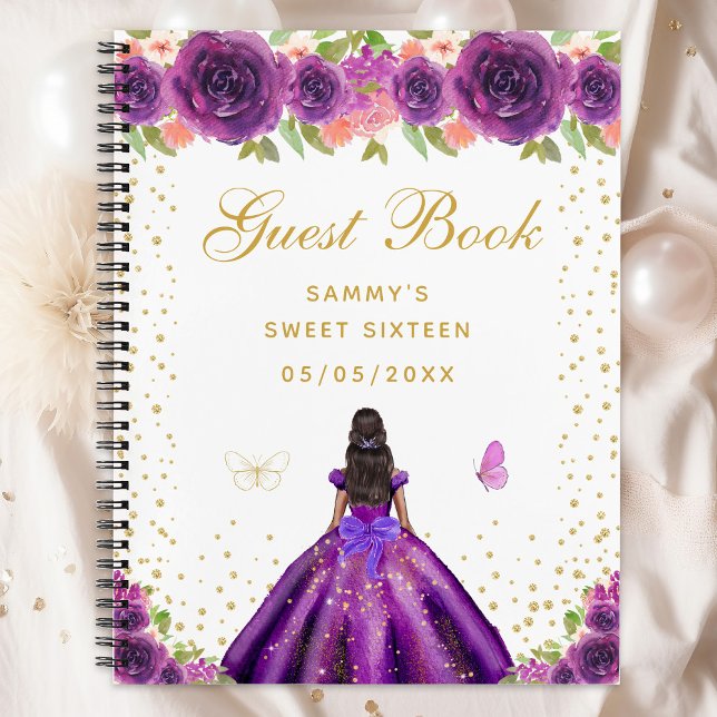 Purple Floral Dark Skin Princess Sweet Sixteen Notebook (Creator Uploaded)