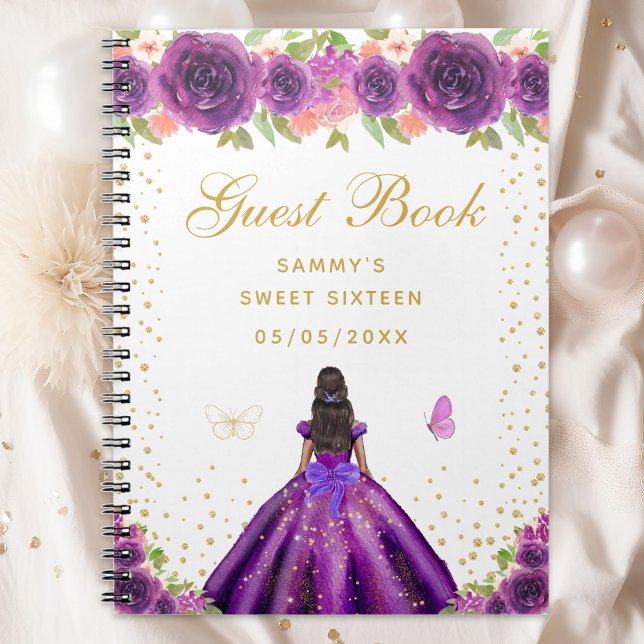 Purple Floral Dark Skin Princess Sweet Sixteen Notebook (Creator Uploaded)