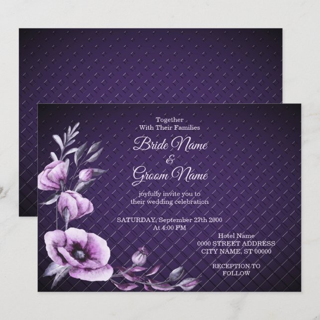 Purple Floral Decorative Wedding Invitation (Front/Back)