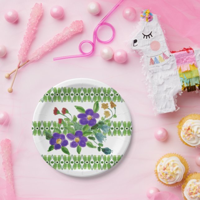 Purple Floral Designed Paper Plate (Party)