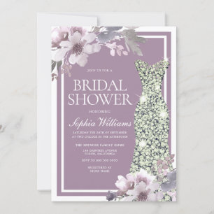 Purple Floral Diamond Dress Elegant Bridal Shower Invitation