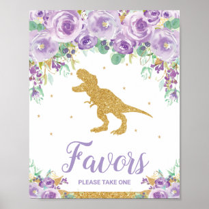 Purple Floral Dinosaur Birthday Party Girl Favours Poster