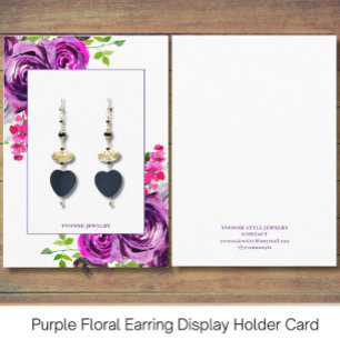  Purple Floral Earring Display Holder Business Card