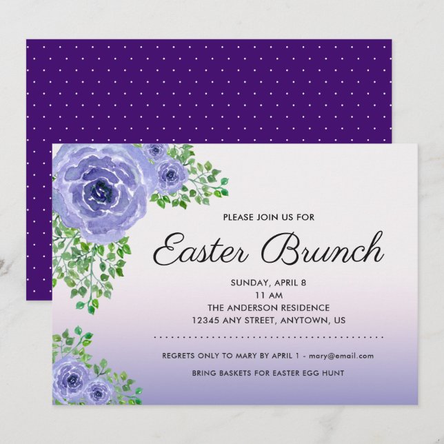 Purple Floral Easter Brunch Invitation (Front/Back)
