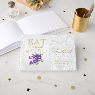 Purple Floral Eat, Drink and Be Married Guestbook