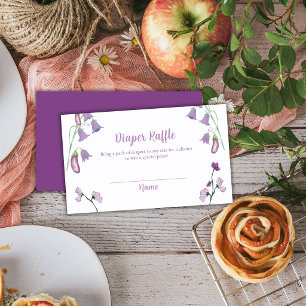 Purple Floral Eggplant Diaper Raffle Baby Shower Enclosure Card