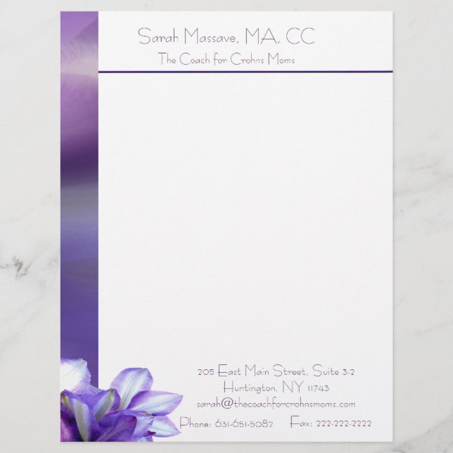Purple Floral Elegance 1 Customised Letterhead (Front)