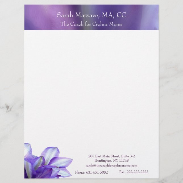 Purple Floral Elegance 3 Customized Letterhead (Front)