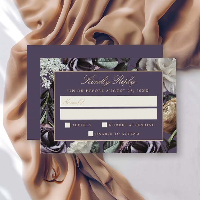 Purple Floral Elegant Dark Moody Wedding RSVP (Creator Uploaded)