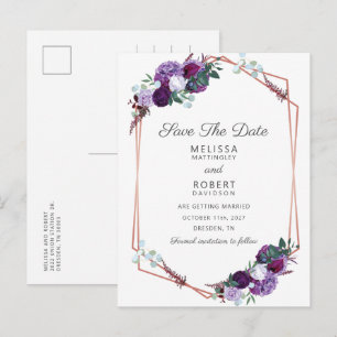 Purple Floral Elegant Geometric Save the Date Announcement Postcard