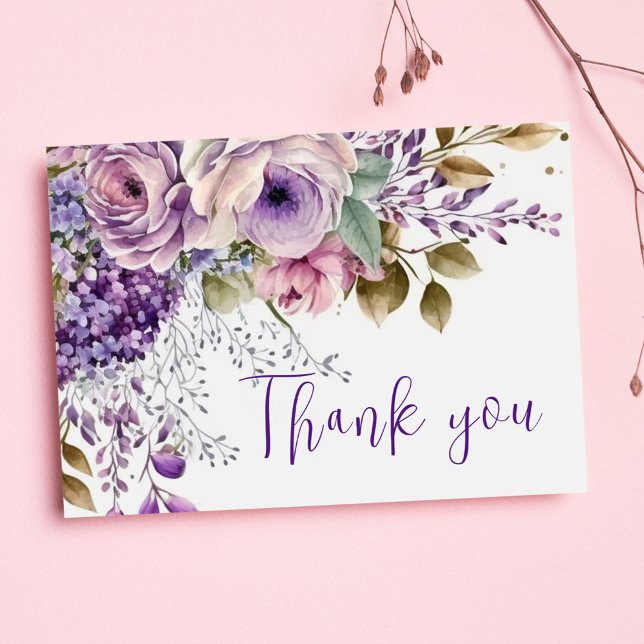 Purple Floral Elegant Pastel Modern Boho Thank You Postcard (Creator Uploaded)