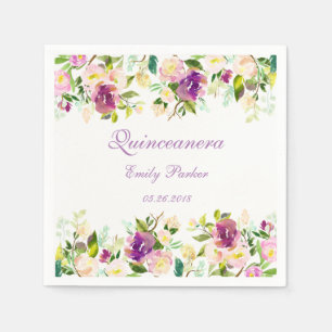 Purple Floral Elegant Quinceanera Napkin
