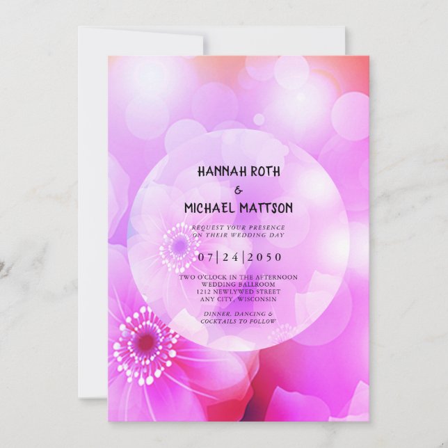 Purple Floral Elegant Romantic Glow Wedding Announcement (Front)