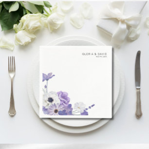 Purple Floral Elegant Square Wedding  Napkin