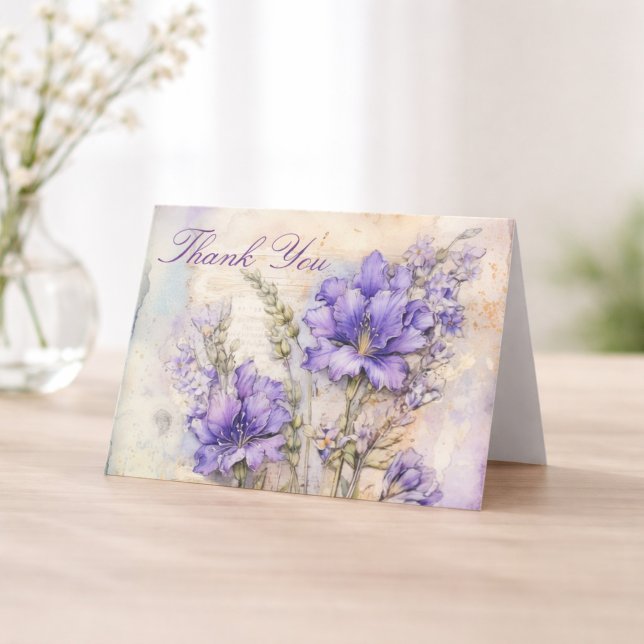 Purple Floral Elegant Thank You Folded Card (Creator Uploaded)