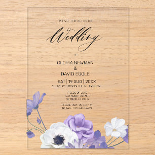 Purple Floral Elegant Wedding Acrylic Invitations