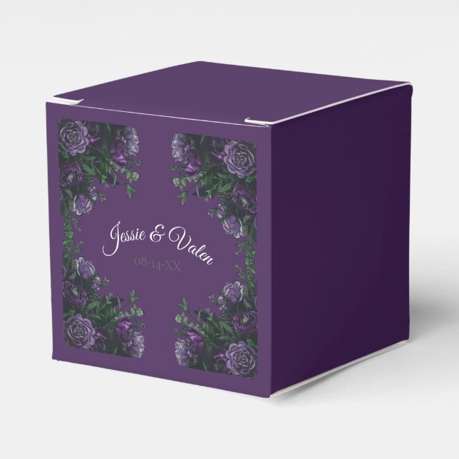 Purple Floral Elegant Wedding Gothic Favour Box (Front Side)