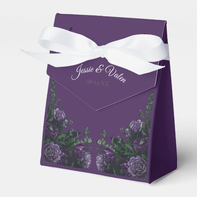 Purple Floral Elegant Wedding Gothic Favour Box (Front Side)