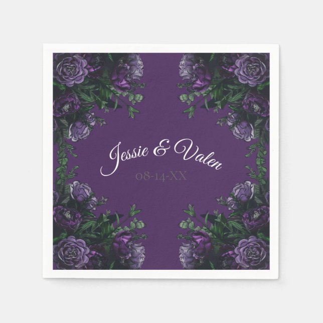 Purple Floral Elegant Wedding Gothic Napkin (Front)