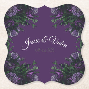 Purple Floral Elegant Wedding Gothic Paper Coaster