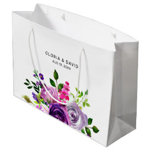 Purple Floral Elegant Wedding Large Gift Bag
