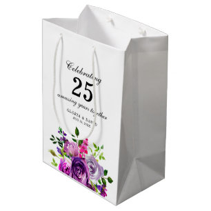 Purple Floral Elegant Wedding Medium Gift Bag